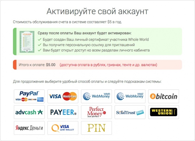 Activate account. Как работает World pay.